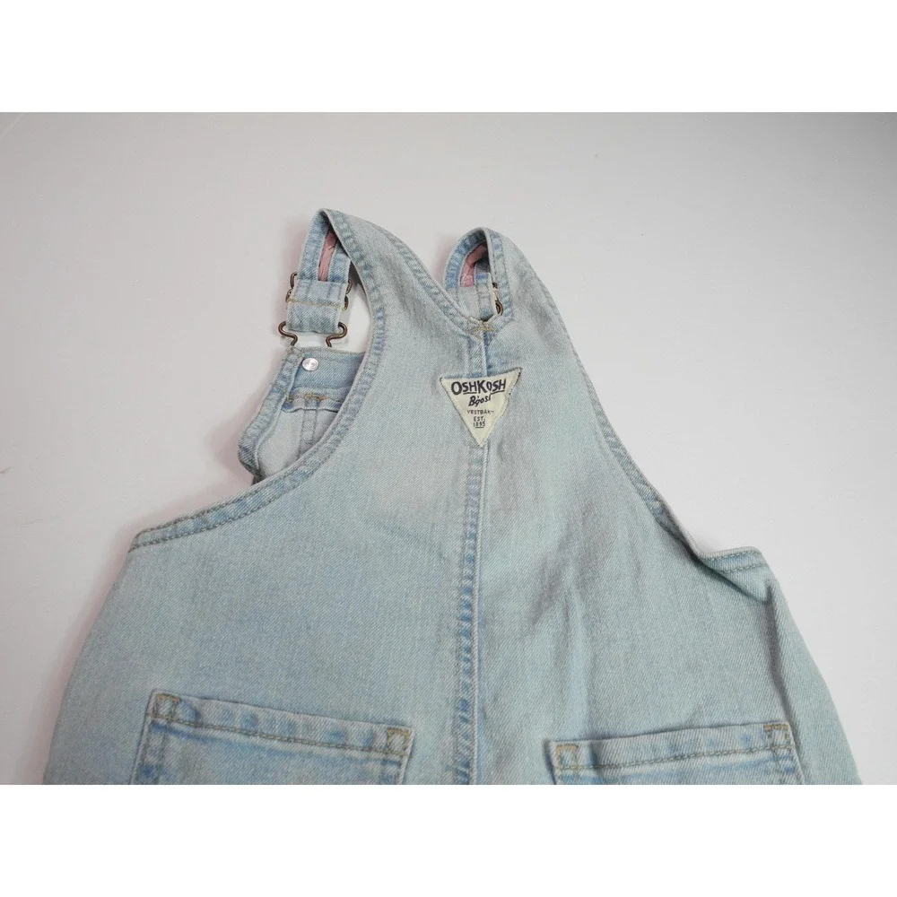 OshKosh B'gosh Overalls Girls 24M Denim Jean Lined Pink Floral Cuffed Vintage